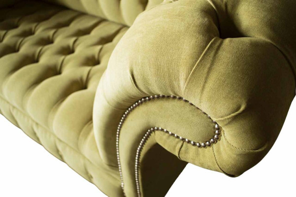Zweisitzer Sofa Luxus 2 Sitzer Wohnzimmer Hellgrün Chesterfield Stoff Neu