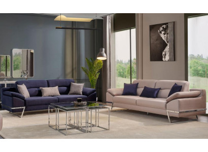 Dreisitzer Garnitur Sofagarnitur 33 Sitzer Stoff Luxus Blau Set GArnituren