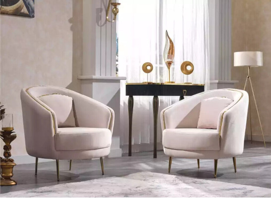 Moderner Sessel Wohnzimmer Einsitzer Designer Lounge Farbe beige Holz