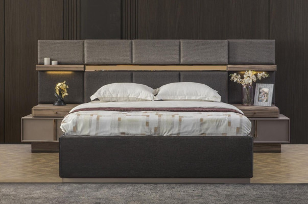 Garnitur Schlafzimmer Doppelbett Bett Nachttische Schrank 4tlg Grau