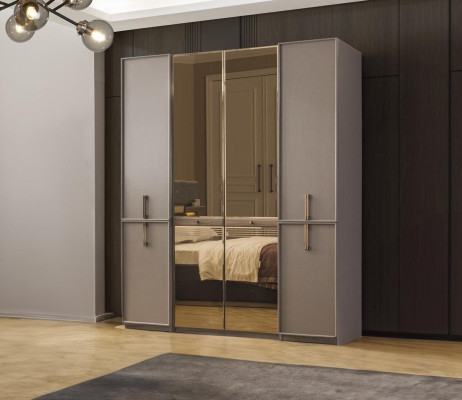 Kleiderschrank Schlafzimmerschrank Schrank Holzschrank Grau Spiegel