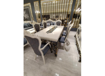 Glamouröses Esszimmer Set Esstisch + 6x Stühle + Kommod mit Spiegel 8 tlg