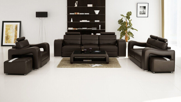 Ledersofa Couch Wohnlandschaft 3+2+1 Sitzer Garnitur Design Modern Sofa F3008D