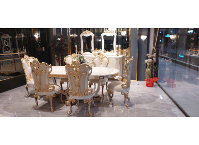 Luxus Couch Möbel Esstisch Barock Essgarnitur Gruppe Tisch + 6x Stuhl