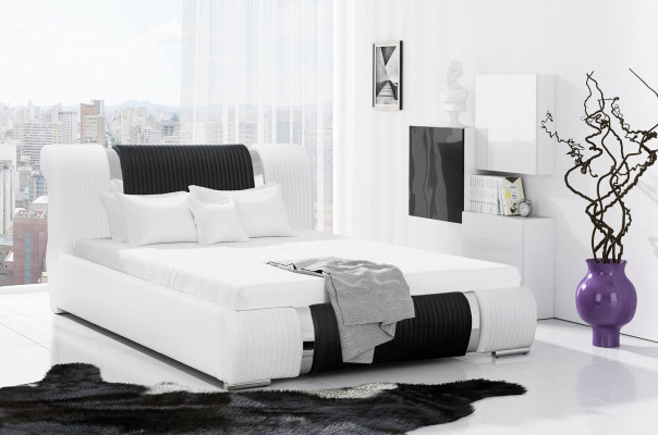 Bett Bettrahmen Doppelbett Betten Ehebett Polsterbett Chromleiste Möbwel Weiß