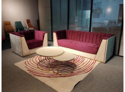 Medusa Sofagarntitur Couch Set Polster Möbel Einrichtung Rot Beige 3+1