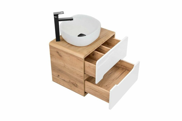 Waschtisch Badezimmer Waschbecken mit Aufsatz Becken 60cm Unterschrank Hochglanz