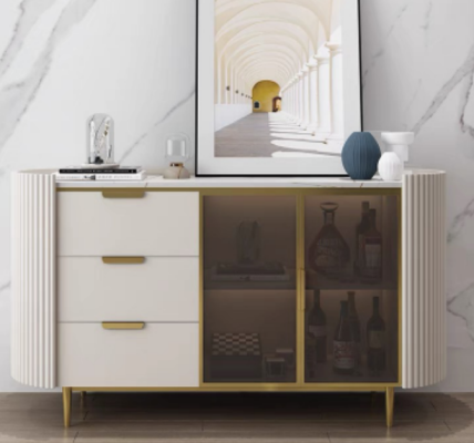Designer Kommode Anrichte Schrank Wohnzimmer Regal Edelstahl Luxus Board