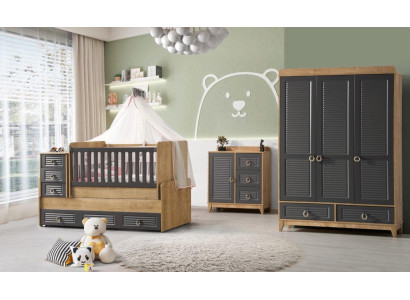 Stilvoll Kinderzimmermöbel Kinderzimmer Kinderbett Grau Holz Set 4tlg