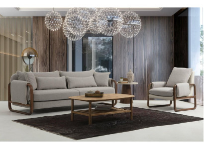 Sofagarnitur 21 Sitzer Sessel Zweisitzer Modern Stoff Grau Set Design