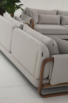 Sofagarnitur 21 Sitzer Sessel Zweisitzer Modern Stoff Grau Set Design