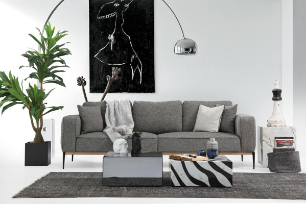 Sofagarnitur 4 Sitzer Sessel Viersitzer Stoff Sofas Modern Design Grau