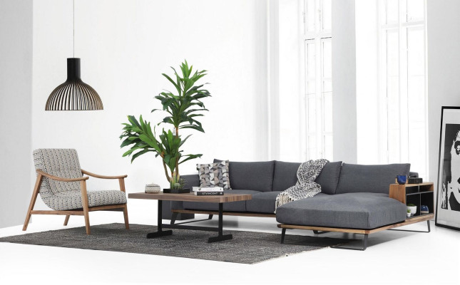 Ecksofa L-Form Sofa Grau Modern Stoff Design Wohnzimmer Polyester