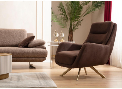 Brauner Velour Sessel Moderner Armlehnensessel Wohnzimmer Textil Möbel