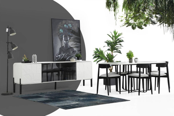 Modern Esszimmer Designer Gruppe Esstisch Stühle Sideboard Tisch Holz Set 6tlg Weiß