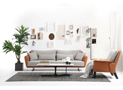 Sofagarnitur 21 Sitzer Wohnzimmer Sofa Orange Stoff Sessel Zweisitzer