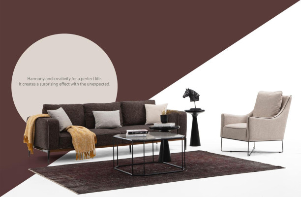 Sofagarnitur 2 Sitzer Sessel Zweisitzer Grau Stoff Sofas Modern Design