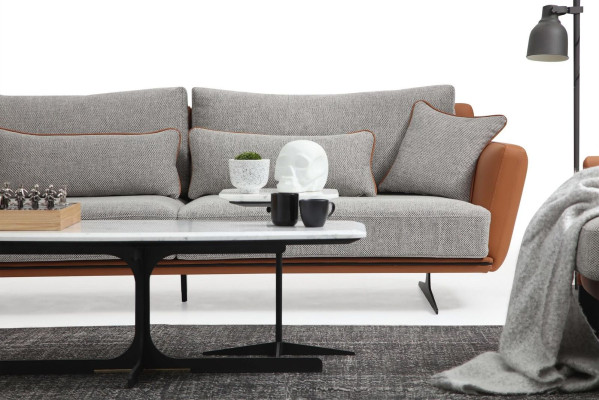 Sofagarnitur 31 Sitzer Wohnzimmer Sofa Orange Stoff Sessel Dreisitzer