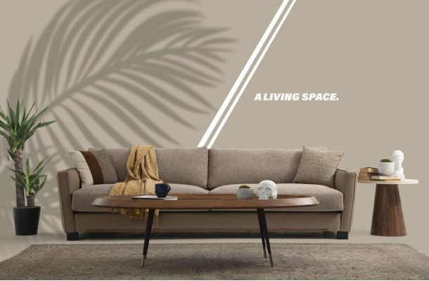 Sofa 4 Sitzer Viersitzer Modern Stoff Beige Sofas Design Wohnzimmer 