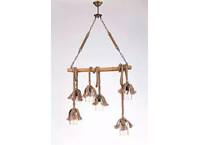 Lampe Deckenleuchter Lüster Kronleuchter Deckenlampe Bambus Glas Braun