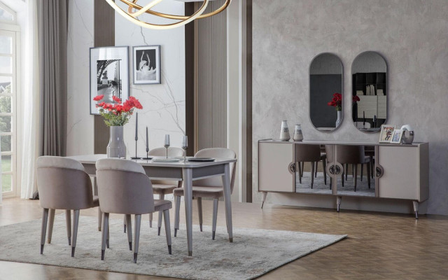 Grauer Esstisch Designer Esszimmer Möbel Ausziehbarer Holz Tisch Neu
