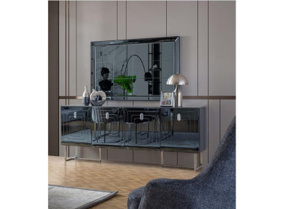 Graue Esszimmer Möbel Glasspiegel Designer Edelstahl Anrichte Luxus Set