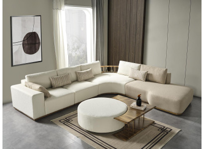 Weißes Ecksofa L-Form Couch Couchtisch Luxus Stoffmöbel Weiß Design Neu