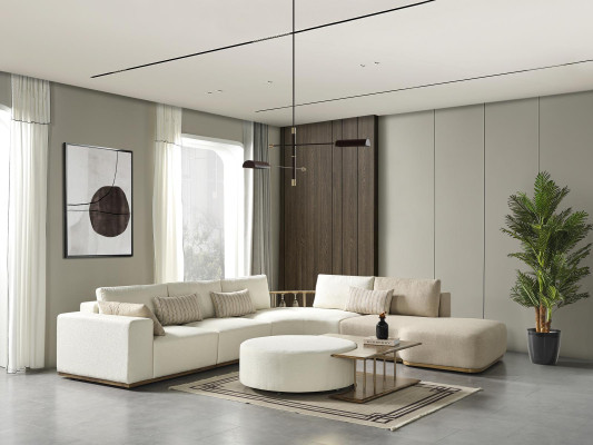 Ecksofa L-Form Wohnzimmer Stil Modern Polster Holz Textil Eckgarnitur
