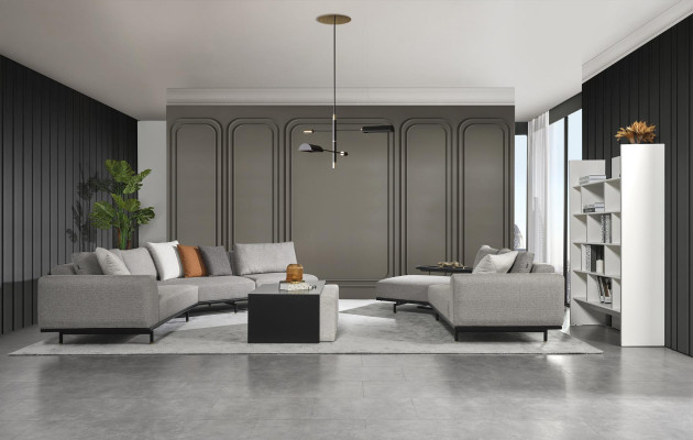 Ecksofa U-Form Wohnzimmer Couch Textil Neu Design grau Modern Luxus