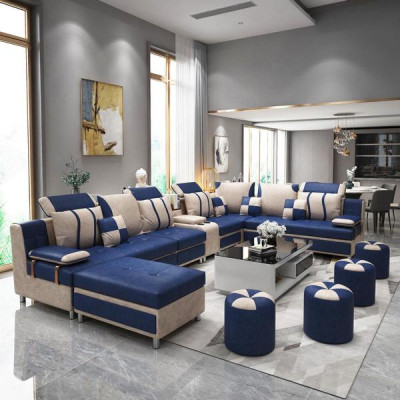 Sofa U-Form Braun Polsterstoff Zum Relaxen im Wohnzimmer Weichen Kissen