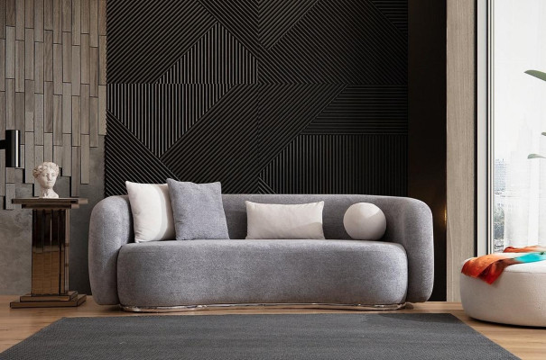 Moderne Design Grau Couch Sofa 4er Sitz Polster Sofa Möbel Hocker neu