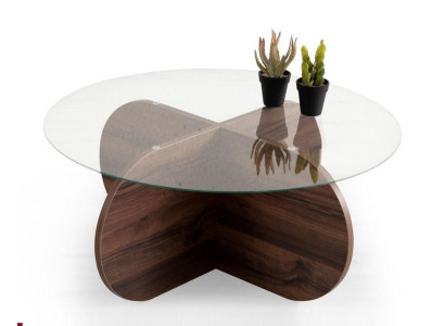  Moderner Couchtisch Wohnzimmer Glas dunkelbraunes Holz Spanplatte Neu