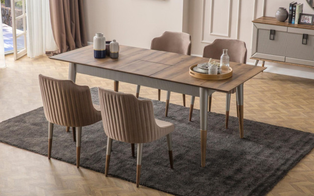  Helle Esszimmer Garnitur Robuster Esstisch Luxuriöses Sideboard 9tlg