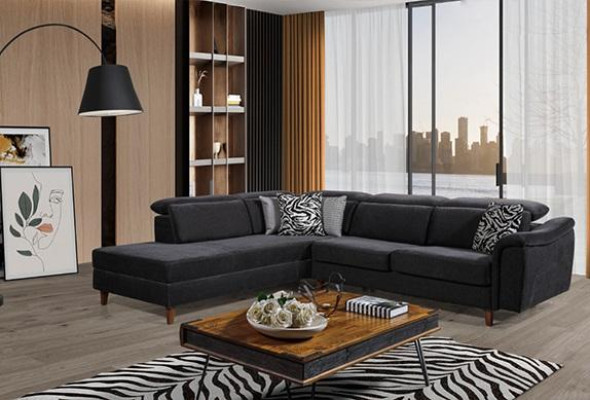  Schwarzes Polster Ecksofa L-Form Couch Wohnzimmer Wohnlandschaft Neu