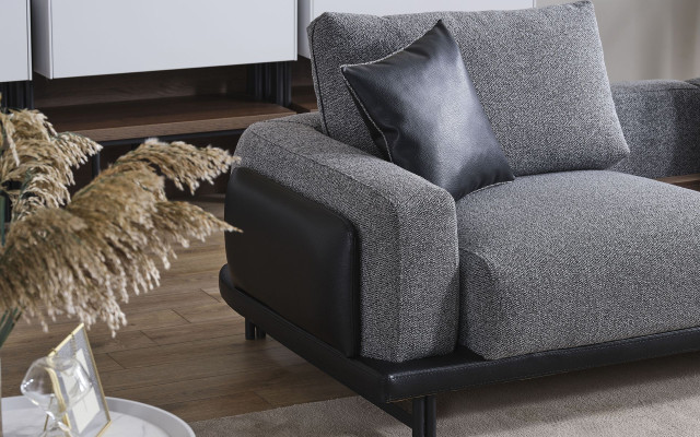 Graues Wohnzimmer Set L-Form Sofa Designer Polstersessel Couchtisch