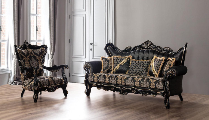 Schwarze Barock Möbel Sofagarnitur Sofa Couch Polster Möbel Tisch 5tlg