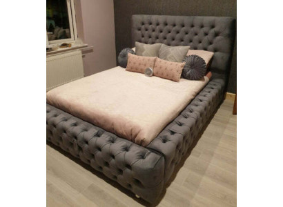 Design Modern Doppelbett Möbel 180x200 cm Polster Textil und Holz Schlafzimmer