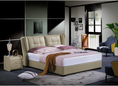 Klassisches Schlafzimmer Bett Beige Textil Betten Leder Polster Doppel 180x200cm.