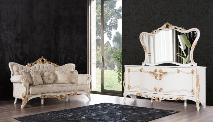 Chesterfield Barock Couch Möbel Sofa Couchen Stoff Gold Dreisitzer
