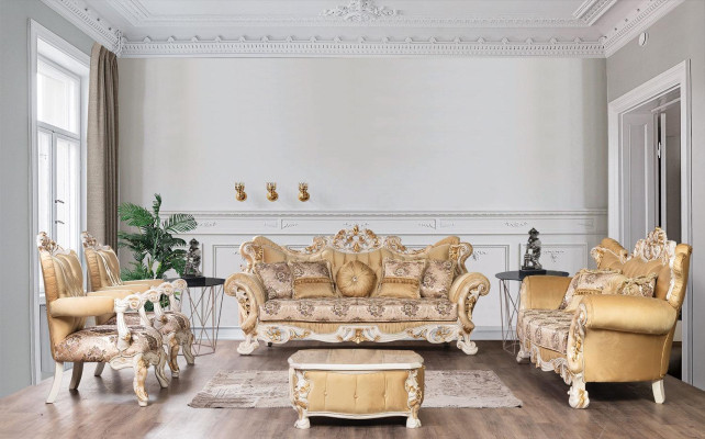 Chesterfield Barock Dreisitzer Couch Möbel Sofa Couchen Stoff Beige