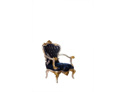 Luxus Sessel Klassischer Thron Stuhl Lehnstuhl Barock Samt Blau Gold