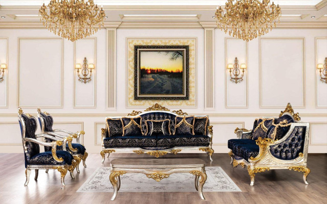 Samt Barock Dreisitzer Couch Goldener Rahmen Sofa Couchen Möbel Neu