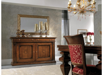 Massivholz Kommode mit Spiegel Sideboard Kommoden Set Italienische Möbel 2tlg.