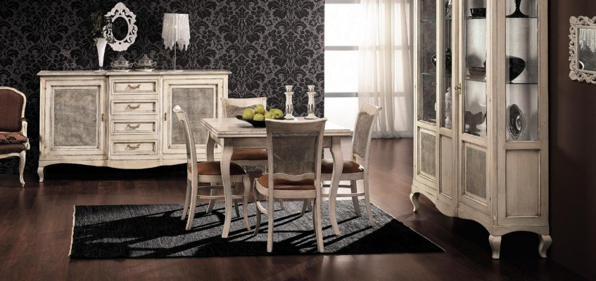 Garnitur Holz Möbel Kommode 4x Stuhl Tisch Vitrine Neu Gruppe Esszimmer Set 7tlg