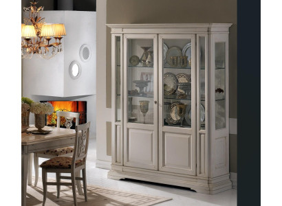 Wohnzimmer Möbel Anrichte Massive Holz Vitrinen Glas Schrank Echtholz Vitrine