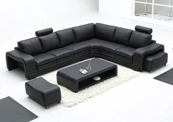 Komplette Sofa Couch Moderne Garnitur Ecksofa + Hocker + Couchtisch