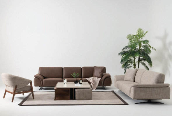 Luxus Wohnlandschaft Sessel Couch Polster Textil Couchen Design Grau
