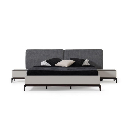 Modernes schwarz-weißes Schlafzimmer-Set (Bett, zwei Nachttische, Kommode mit Spiegel)
