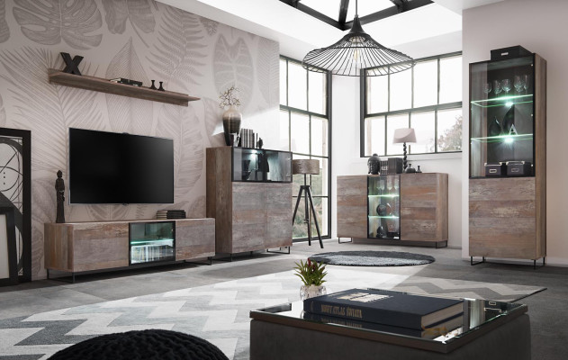 Design Wohnwand TV-Ständer 2x Vitrine rtv Lowboard Einrichtung Set 5 tlg
