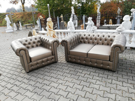 Designer Chesterfield Sofagarnitur Sofa Couch 2+1 Polster Sitz Garnitur Gold